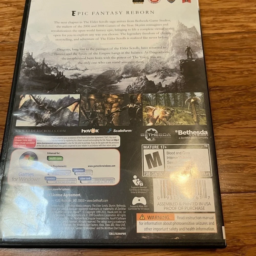 SKYRIM PC DVD game for windows w/ original MAP, case, and instruction booklet